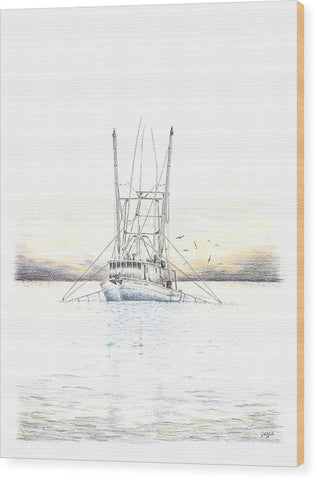 Sunset Trawler - Wood Print